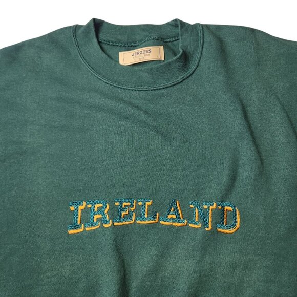 Vintage Irish Sweatshirt Men's Large Green Embroidered Sweatshirt Jerzees Y2K - Picture 3 of 7